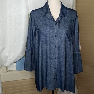 Denim Shirt Body Peplum Sleeve Top